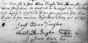 Acte de naissance de Jean-Adam Dingler 27 octobre 1699 Acte de naissance de Jean-Adam Dingler - 27 octobre 1699