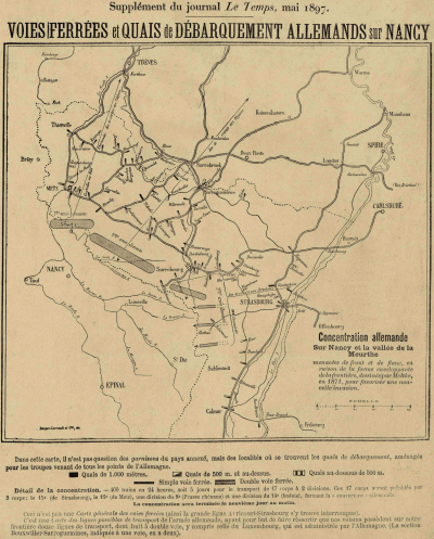 Voies ferrées et quais de débarquements allemands sur Nancy - 1897 Voies ferrées et quais de débarquements allemands sur Nancy - 1897